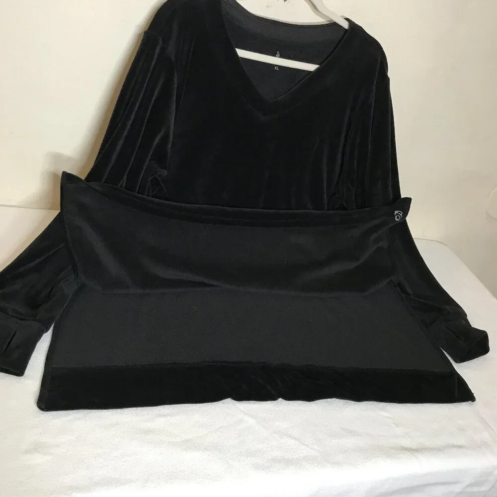 Cuddl Duds Size XL Black Velvet Tunic Popover Top With Side Slits & Thumbholes - Picture 4 of 10